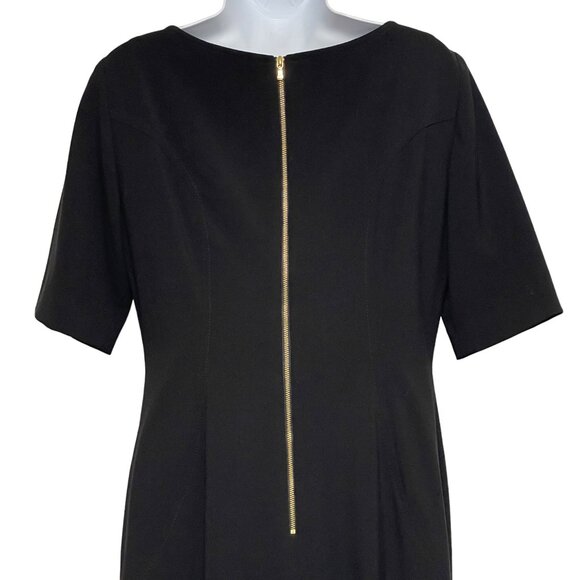 Tahari Arthur‎ S. Levine Elegant Black Sheath Dress with Gold Zipper Hardware 8P - Picture 7 of 16